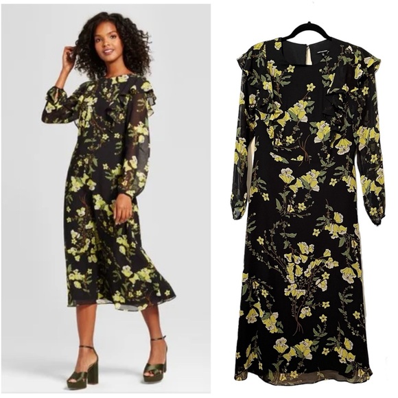 Who What Wear Black & Yellow Floral Dress - Picture 1 of 13